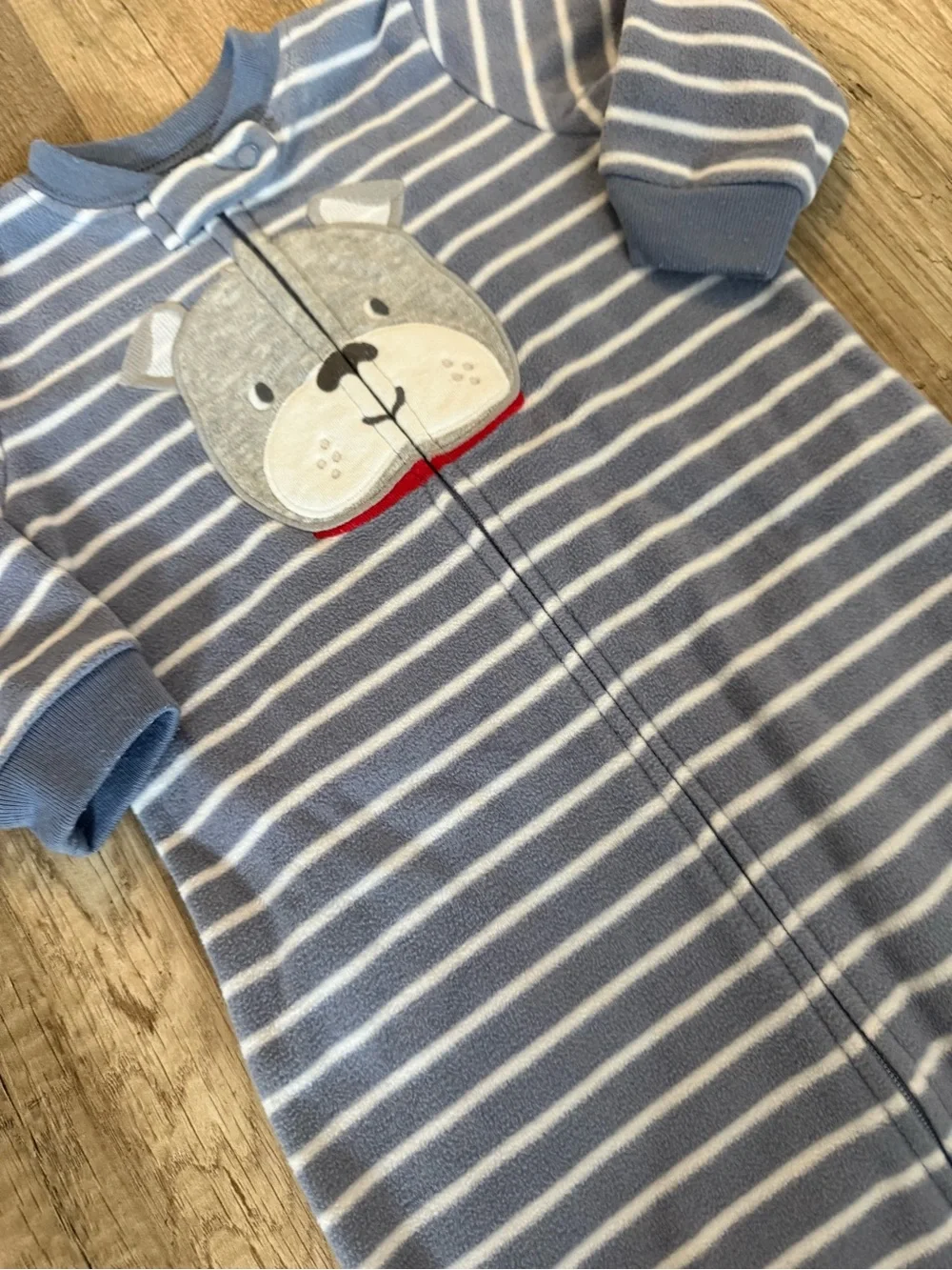 Carter's Blue and White Striped Fleece Sleep Sack with Puppy 0-9 months